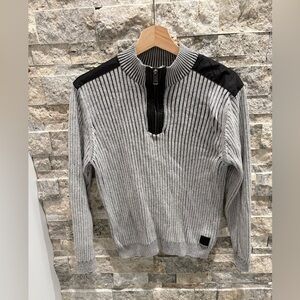 Guess Men's Striped Gray and Black Zip-Up Sweater 100% cotton size M